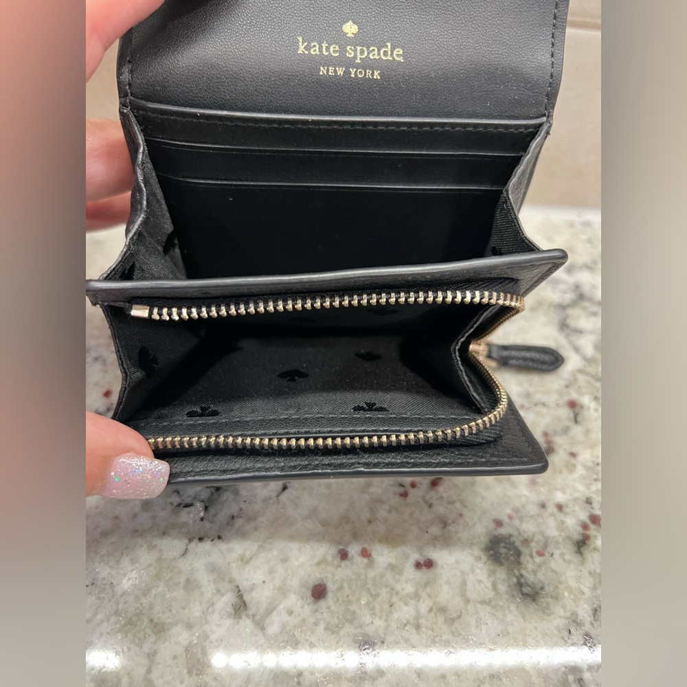 Kate Spade Marti Compact Flap Wallet Pebbled Leather In Black - Picture 5 of 7